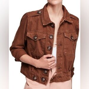 Free People Eisenhower Jacket Brown Denim Utility Jacket XS Excellent Condition